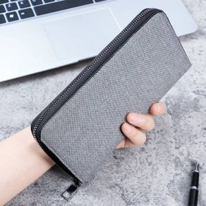 Portefeuille &agrave; fermeture &eacute;clair longue pour homme,pochette en toile multi-cartes,grande capacit&eacute;,affaires,nouveau--grey - Neuf