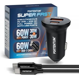 Usb C Cigarette Lighter Charger 60W + 60W Fast Charging Cable U2013 Double Car Charger U2013 Usbc Pd 30W + Usba Qc 30W U2013 12V Cigarette Lighter Socket For Iphone Ipad Android Smartphone - Neuf