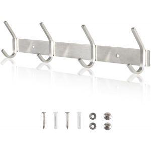 Porte Manteau Mural Argent 43CM pour 40KG Robuste Pat&egrave;res Porte Manteaux en Acier Inoxydable SUS304 Patere &agrave; 4 Crochets pour Porte de Salle de Bain, Entr&eacute;e, Cuisine, Couloir, Jardin, Moderne - Neuf