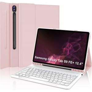 Coque Avec Clavier Pour Samsung Galaxy Tab S9fe+ 12,4 "", 12,4 Pouces, Coque Samsung Tablette S9fe+ Avec Clavier Bluetooth, Disposition Italienne Amovible Magnétique, Rose Clair - Neuf