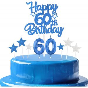 Ensemble De Bougies Bleues Royales Pour 60e Anniversaire Pour Homme,Numéro 60-Bougies Personnalisées Pour Gâteau Avec Étoile Pour Homme Et Femme - Neuf