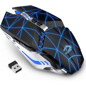 KALANKA-T12 Souris Gaming sans Fil,2.4G Rechargeable USB LED Souris Optique Wireless Silencieux,Sommeil Automatique,Poignée Ergonomique,3 DPI réglable pour Mac/PC/Portable/Ordinateur(Starry Noir) - Neuf