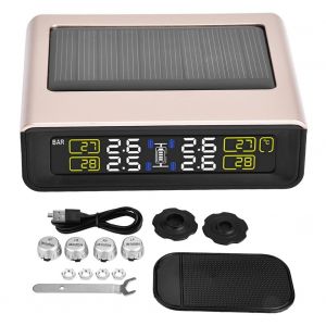 Systeme de surveillance de la pression des pneus TPMS solaire sans fil, ecran LCD avec 4 capteurs externes - Neuf