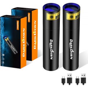 UV 365nm Black Light Torch, Mini USB Rechargeable, Portable LED Ultraviolet 370nm Wood Lamp &iquest; Cat Urine Detector, Stains, Banknote, Amber, Uranium, Leak Detection, 2 Pack - Neuf