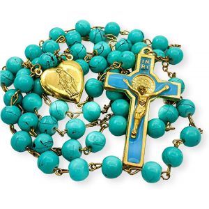 Store Chapelet Saint Beno&icirc;t Perles De Verre Rouge Collier Catholique M&eacute;daille Nr Croix De San Benito (Bleue) - Neuf