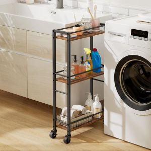 Ulteronixshop-Chariot Fin &agrave; 3 Niveaux, Desserte de Cuisine &Eacute;troit avec Roues, Chariot de Rangement Utilitaire, pour Petits Espaces dans la Salle &agrave; Manger, Salle de Bain, Noir ARCHR1501Z - Neuf