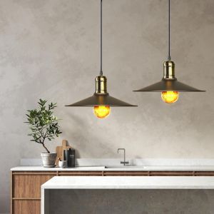 Kal-Suspension Luminaire Industrielle,Lustre Noir Culot E27,Suspension Luminaire Rétro De Plafond Abat-Jour En Métal,Luminaire Pour Cuisine Restaurant Salon Chambre Bar Couloir (Sans Ampoule) - Neuf