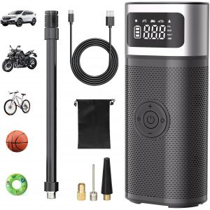 Compresseur &agrave; Air Portatif 12V, Digital Portable 12V 120W Auto Gonfleur Pneus Voiture, Electrique Compresseur Air Num&eacute;rique avec Lampe LED, 3M C&acirc;ble pour Voiture V&eacute;lo (Argent) - Neuf