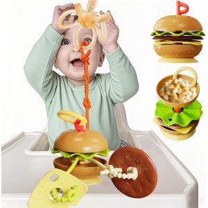 Bébé Burger Jouet Ventouse Chaise Haute, Jouets Eveil Bébé pour Dentition,Jeux Bebe 6 Mois Jouet Montessori Sensoriel, Transformable en Bol à Snacks pour Filles et Garçons - Neuf