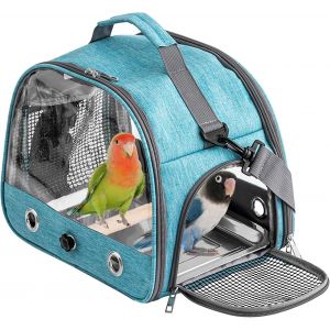 Sac &Agrave; Dos De Transport Oiseau,Sac De Voyage Pour Animal Domestique Avec Perchoir Et Plateau En Acier Inoxydable,Sac De Transport Pour Petits Animaux,Cage De Transport Portable Pour Oiseaux,Rats (Blue - Neuf