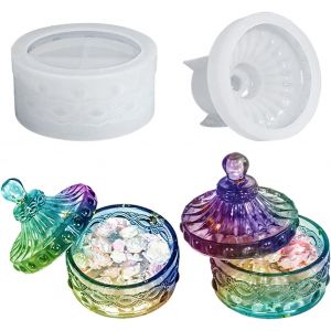 Rond Moule Boite Silicone Resine Epoxy Avec Couvercle Moule De Coul&eacute;e Boite Rangement Jar Resin Molds Moule Silicone Pour Moulage Resine Diy Pot De Fleurs, Bocaux &Agrave; Bonbons - Neuf