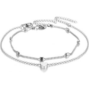 Kal-Bohème Double Couche Plage Amour Chaîne De Pied Perles Chaîne De Pied Accessoires De Pied D'été Femmes Et Filles Bijoux (Argent) - Neuf