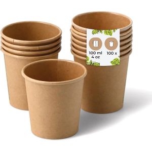 Kal-100x Gobelets Jetables 100 Ml / 4 Oz Ø 62 Mm Marron - Gobelet Carton Sans Plastique Et En Matériaux Durables - Gobelet Cafe - Neuf