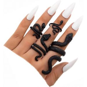 Tianyi-Vintage Snake Ring Set Empilable Knuckle Personnalit&eacute; Anneaux Reptile Serpent Avec Bague Femme Et Fille Bijoux (Noir) - Neuf