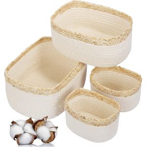 Ulteronixshop-Panier De Rangement Enfants Corde Tress&eacute;e 4 Set, Salle De Bain, Table &Agrave; Langer Empilable Et Polyvalent Pour D&eacute;coration Chambre D&iquest;Enfant Jouets Lingettes Humides - Neuf