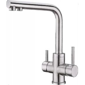 Robinet de cuisine 3 voies, robinet de cuisine rotatif à 360°, mitigeur filtre à eau 3 en 1, robinet d'évier en acier inoxydable, robinet d'eau potable à 2 niveaux - Neuf