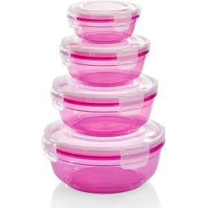 Boites Alimentaires Avec Couvercles Hermétiques À Clips-Forme Ronde-Lot De 4-Conservation Des Aliments-Étanche Et Antifuite-Sans Bpa.[M21] - Neuf