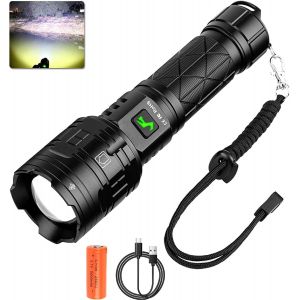 Rechargeable Torch 90000 Lumens Xhp160 Ultra Powerful Led Flashlight With 5 Modes, Ipx5 Waterproof, Zoomable Aluminum Tactical Flashlight For Camping, Trekking, Emergency - Neuf