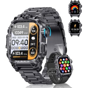 Montre Connect&eacute;e Homme(2 Bretelles), 2.01'' HD Smartwatch Militaire avec Appels Bluetooth Torche LED 650mAh 150+ Mode Sportifs Surveiller Cardio Podometre Sommei, Fitness Tracker pour iOS Android-Noir - Neuf