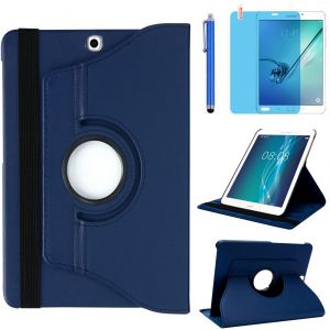 NAERYUT-Étui Housse Coque Samsung Galaxy Tab S2 9.7 2015 (Sm-T810 Sm-T813 Sm-T815 Sm-T817 Sm-T819)-Coque De Protection Complète Rotative À 360 Degrés Avec Support,Stylet,Film D'Écran (Deep Blue) - Neuf