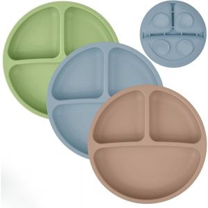 Lot De 3 Assiettes &Agrave; Ventouse Pour B&eacute;b&eacute; En Silicone Pour Nourriture, Plateau De Chaise Haute, Incassables, Portables, Antid&eacute;rapantes (Caf&eacute; + Chair + Rose) - Neuf