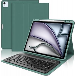 Clavier pour iPad Air 13"" M2 2024/M3 2025, iPad Pro 12.9"" 6e/5e/4e/3e G&eacute;n 2022/2021/2020/2018, Coque Clavier Magn&eacute;tique D&eacute;tachable Fran&ccedil;ais AZERTY Layout, Vert fonc&eacute; - Neuf