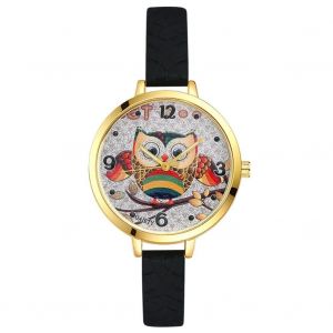 Gaiety 3 Femmes Dames Filles Lovely Owl Motif Quartz Mouvement Montre Montre-Bracelet (Noir) - Neuf