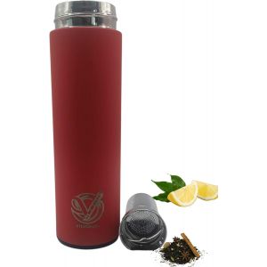 Bouteille Infuseur 500ml Thé Café Fruit Tisane Thermos En Inox Double Paroi - 6h Chaud Et 12h Froid Sans Bpa, Étanche, . Idéale Voyage Bureau Extérieur Sport (Rouge) - Neuf
