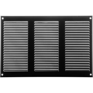 Grille d'aération noire de 30 x 20 cm - Grilles d'air à retour en acier - pour plafond et paroi latérale - CVC - avec écran de protection contre les insectes (300 x 200 mm, noir) - Neuf
