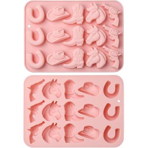 Lot De 2 Moules En Silicone Sur Le Thème Du Cowboy,Chapeau De Cowboy,Botte,Tête De Cheval Pour Bonbons,Biscuits,Gelée,Glaçons,Décoration De Gâteau - Neuf