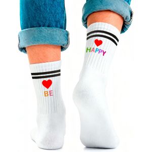 Jgd-Be Happy - Chaussettes 36-44, Chaussettes Amusantes, Unisexes, Chaussettes Avec Inscription En Allemand - Id&eacute;e Cadeau Amusante - Cadeaux Pour Femmes, Pour Tenue De Festival, Accessoires De Festiv - Neuf