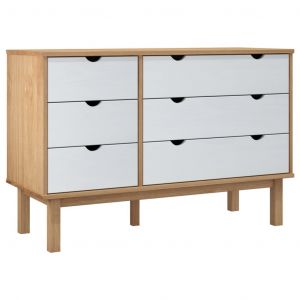 Vidaxl Commode Otta Marron Et Blanc 111x42x73,5 Cm Bois De Pin Massif - Neuf