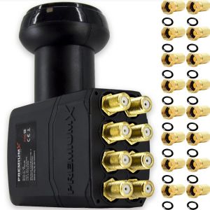 PremiumX Octo LNB pour 8 utilisateurs - Convertisseur de Signal TV avec Protection Contre Les intempéries - LNB Sat numérique en Noir Inclus avec 16 connecteurs F - DVB-S2 8K UHD 4K Full HD - Neuf