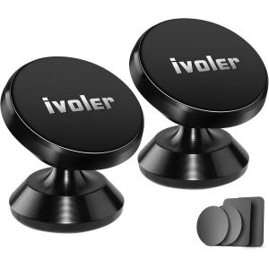 Car Phone Holder, [Pack of 2] Universal 360° Rotation, Magnetic Portable Adhesive Magnet for Smartphone, Compatible with Phones or GPS Devices - Black - Neuf