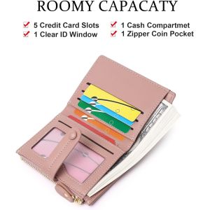 Porte-Monnaie Pour Femme Avec Blocage Rfid - En Cuir Synth&eacute;tique - Fermeture &Eacute;clair - Porte-Cartes De Cr&eacute;dit - Pour Femme,A17 - Rose,D&eacute;contract&eacute; - Neuf
