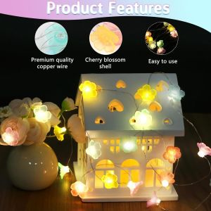 Guirlande Lumineuse &Agrave; Fleurs Multicolores Pour Chambre De Fille, 2 M, 20 Led, Macaron, Guirlande Lumineuse Florale, D&eacute;coration D'int&eacute;rieur, Pour Arbres De Jardin, D&eacute;coration De Salon, Cadeaux - Neuf