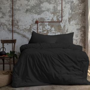 Cheng-Literie Premium Housse De Couette 3 Pièces Super Douce 155x220 Cm + 2 Taies D'oreiller 40x80 Cm, 100% Microfibre Brossée, Noir - Neuf
