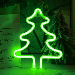 LED Arbre de No&euml;l de Signe au N&eacute;on de la Lumi&egrave;re, de Vert N&eacute;on Signe de Mur, Lumi&egrave;re de Nuit de LED Lumi&egrave;re des Signes avec la Batterie ou USB Op&eacute;ration de D&eacute;coration Murale pour la Chambre &agrave; couche - Neuf