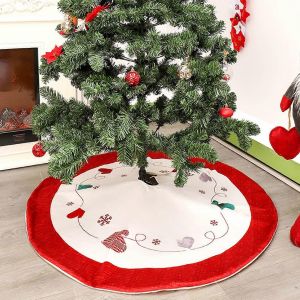 Jupe de sapin de No&euml;l rouge et blanche, tapis de sol en tissu motif gant de cerf, id&eacute;al pour les d&eacute;corations de No&euml;l et du Nouvel An. - Neuf