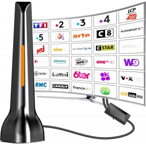 MEVRONISSHOP-Antenne TV d'int&eacute;rieur pour Smart TVs,Antenne TV Int&eacute;rieure Puissante TNT avec Amplificateur de Signal &agrave; Gain &Eacute;lev&eacute;,R&eacute;ception Longue Port&eacute;e &agrave; 360&deg; Solide pour Signal pour cha&icirc;nes locales - Neuf