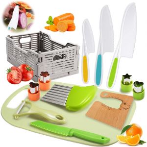 Jexnovashop-Montessori Ensemble De Couteaux Pour Enfant Avec Planche &Agrave; D&eacute;couper, Coupe-Vague, &Eacute;plucheur, Set De Cuisine - Neuf