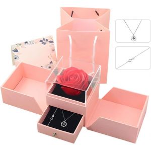 Cadeau Pour Petite Amie, Rose &Eacute;ternelle, Coffret Cadeau, Collier En Or Rose Pour Femme, Boucles D'oreilles En Or Rose, Bagues, Lettre D'amou - Neuf