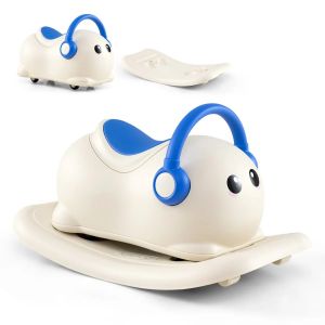 Cheval &agrave; bascule 3 en 1 avec rangement 64 x 34 x 36 cm pour &eacute;voluer et apprendre ambiance cosy en PA bleu Helloshop26 20_0011417 - Neuf