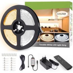 Ruban Led 12m Dimmable 3000-6500k (Blanc Chaud, Nature, Froid) 1344 Leds 2835 Pour Meubles, Escalier, Placard, Cuisine, 24v, C&acirc;ble 1.5m+2m - Neuf