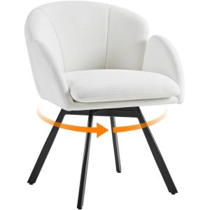 SUBZONAL-Fauteuil Salon en Velours Chenille&iquest;Design Fleur&iquest;Chaise Coiffeuse Pivotante&iquest;Fauteuil Chambre Confortable avec Coussin Amovible pour Chambre Bureau Domicile Blanc - Neuf