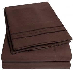 HJLIAN Parure de lit douce avec couvre-lit et poche profonde, ensemble de literie de haute qualite, couleur cafe, king size, 4 pieces - Neuf
