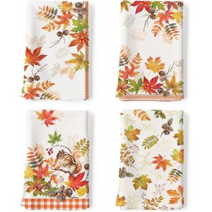 Eryi-Torchons De Cuisine Coton Vaisselle Lot De 4, Serviettes De Cuisine Torchon Vaisselle 100% Coton Avec Accroche Très Absorbant Serviettes De Bar 48 X 70cm Feuille D'érable Écureuil - Neuf
