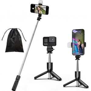 Cai-Perche À Selfie 4 En 1 Avec Lumière De Remplissage,Mini Trépied Extensible Portable Avec Télécommande Sans Fil Amovible,Compatible Avec Iphone,Samsung,Appareil Photo (Mini Noir+Lumière) - Neuf
