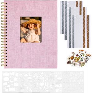 Album Photo Scrapbooking,28,5 x 20,5 cm Album Photo en Lin avec 40 Pages Papier Kraft Blanc Vierge,Kit de Fournitures de Scrapbooking DIY pour Couple B&eacute;b&eacute; Famille Mariage,Rose - Neuf