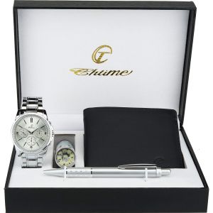 Coffret Cadeau Montre Homme-Lampe Led-Portefeuille -Stylo,Argent,42,Bracelet - Neuf